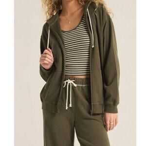 Z SUPPLY Academy Zip Up Hoodie SZ 2X Grape Leaf Sweatshirt NWT Plus Curvy Green